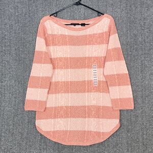 Jeanne Pierre Sweater Womens Medium Coral Striped Cable Knit Tunic Pullover